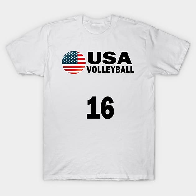 USA Volleyball #16 T-shirt Design T-Shirt by werdanepo